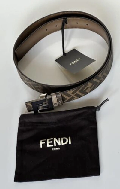 Pre-owned Fendi $630  Ff Calf Leather Tartufo/black&brown Reversible Belt 105/42 7c0468 In Tartufo/black & Brown