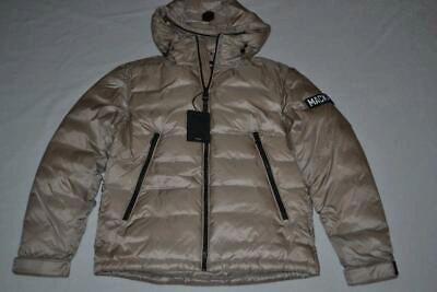 Pre-owned Mackage Authentic  Mens Vic Ultralight Sateen Down Jacket Hood Sand Brand In Beige