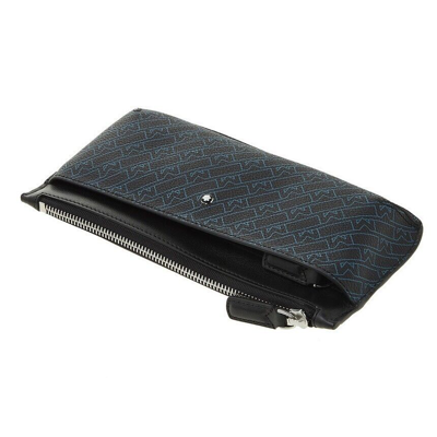 Pre-owned Montblanc Monogram Genuine Leather Clutch Bag Pouch Purse Wallet Zipper For Men In Black