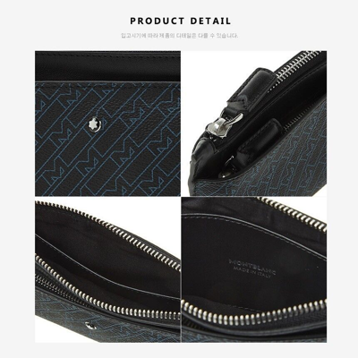 Pre-owned Montblanc Monogram Genuine Leather Clutch Bag Pouch Purse Wallet Zipper For Men In Black