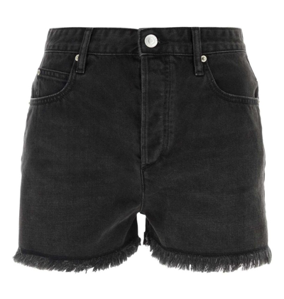 Shop Isabel Marant Lesia Logo Patch Denim Shorts In Black