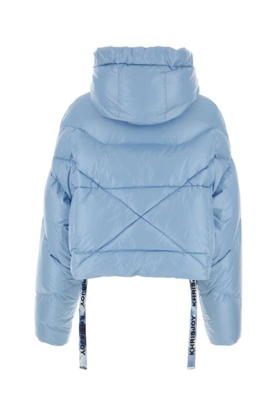 Shop Khrisjoy Woman Pastel Light-blue Nylon Cropped Down Jacket