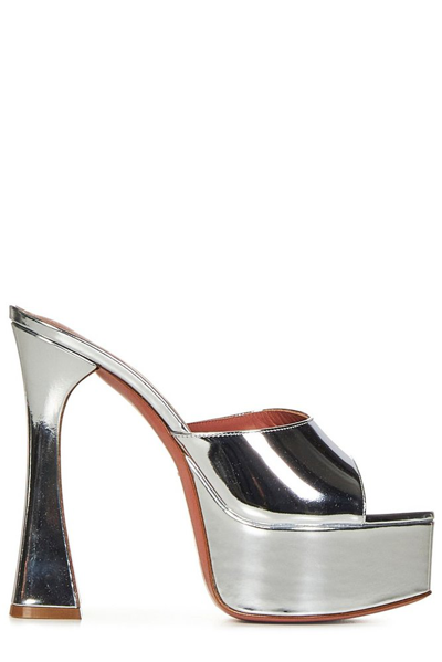 Shop Amina Muaddi Dalida Metalic Platform Sandals In Silver