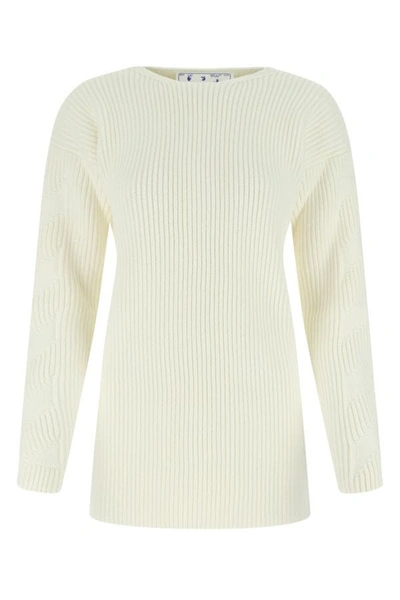 Shop Off-white Off White Woman Ivory Virgin Wool Sweater