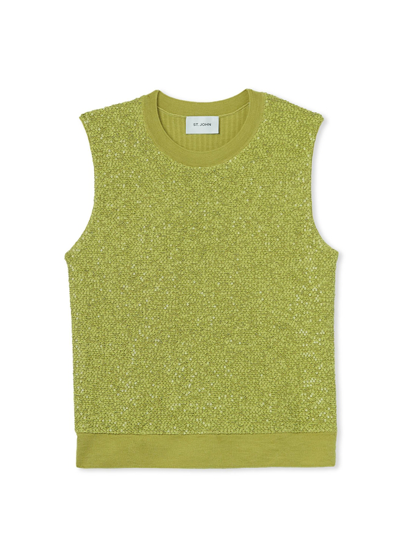Shop St John Sequin And Rib Knit Shell In Chartreuse