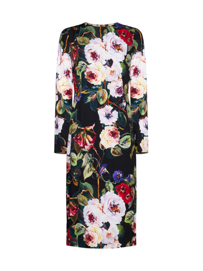 Shop Dolce & Gabbana Floral Printed Midi Dress In Multi