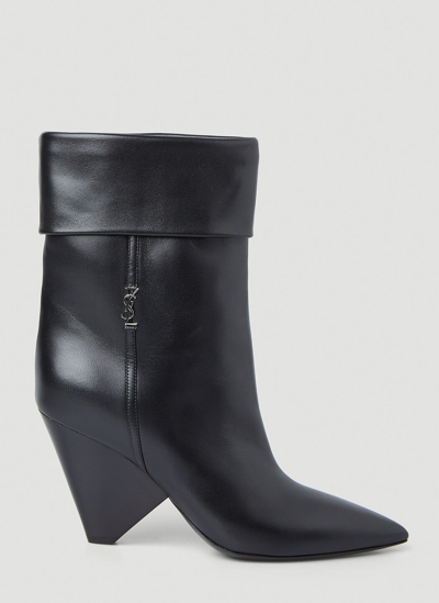 Shop Saint Laurent Women Niki Monogram Boots In Black