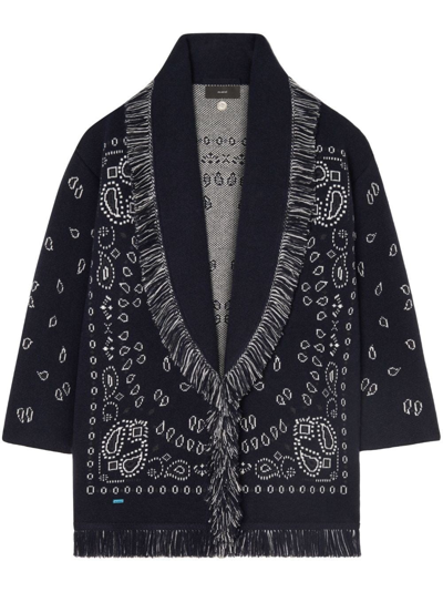 Shop Alanui Bandana Jacquard Cashmere Cardigan In Nero