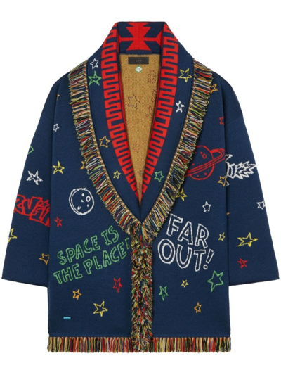 Alanui X Looney Tunes Marvin The Martian Wool-blend Cardigan In Blue