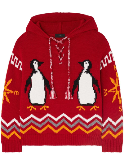 Shop Alanui For The Love Of Pengui Knit Hoodie In Red