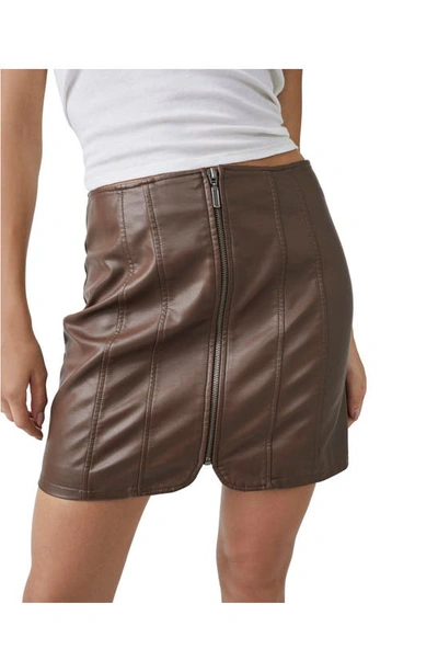 Shop Free People Layla Faux Leather Miniskirt In Brownstone