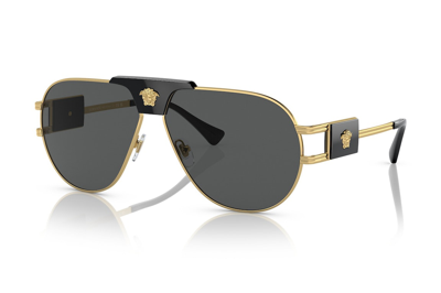 Pre-owned Versace Pilot Sunglasses Gold/dark Grey (ve2252)