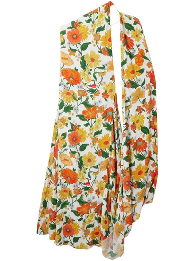 Shop Stella Mccartney Floral Print One-shoulder Long Dress In Multicolour