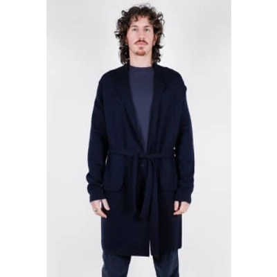 Shop Hannes Roether Long Button Up Knitted Cardigan Navy In Blue