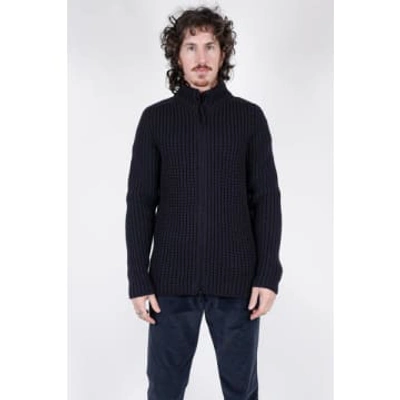 Shop Hannes Roether Zip Up Wool Sweater Navy In Blue