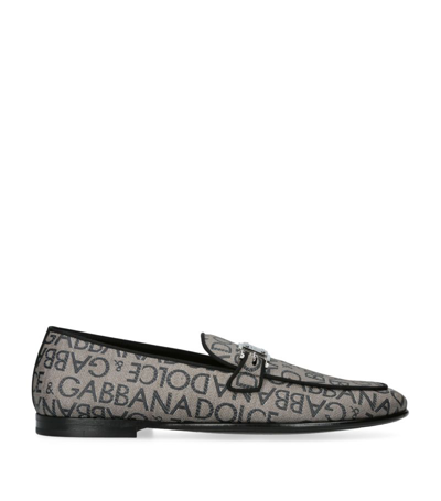 Shop Dolce & Gabbana Canvas Dg Loafers In Grey