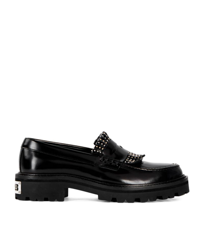 Shop The Kooples Leather Studded Penny Loafers In Black