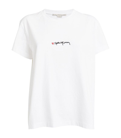 Shop Stella Mccartney Embroidered Love Logo T-shirt In White