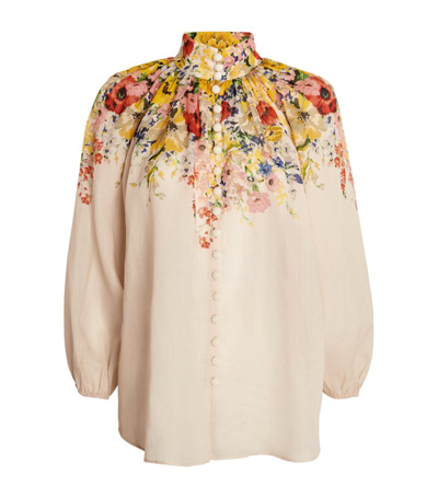 Shop Zimmermann Floral Alight Blouse In Ivory