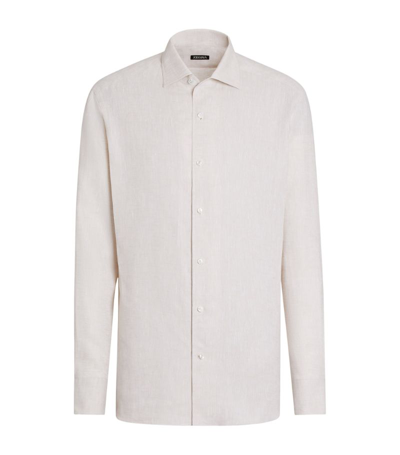 Shop Zegna Linen Long-sleeve Shirt In Neutrals