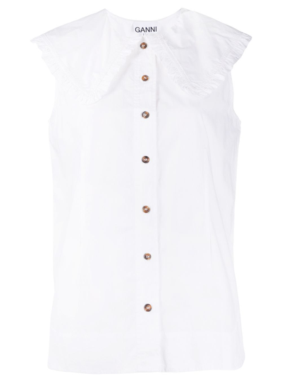 Shop Ganni Organic Cotton Sleeveless Shirt In White