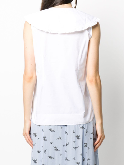 Shop Ganni Organic Cotton Sleeveless Shirt In White