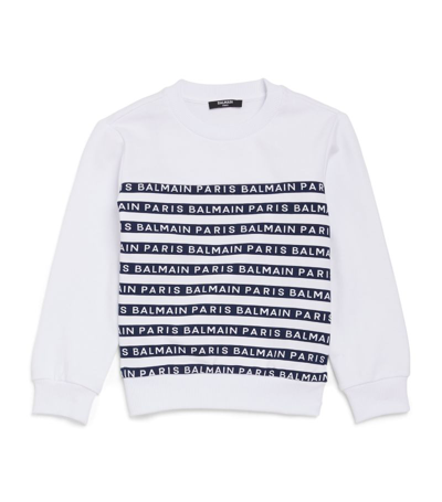 Shop Balmain Kids Striped Logo Sweatshirt (4-14 Years) In White