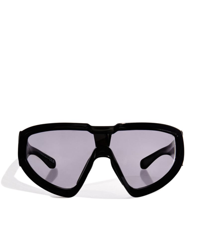 Shop Rick Owens X Moncler Shiny Wrapid Sunglasses In Black