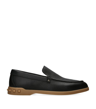 Shop Valentino Leather Rockstud Loafers In Black
