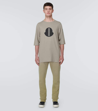 Shop Moncler Genius X Rick Owens Logo Cotton Jersey T-shirt In Beige