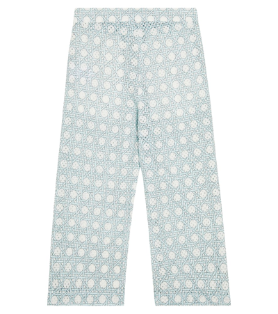 Shop Marysia Bumby Montauk Printed Pointelle Wide-leg Pants In Blue