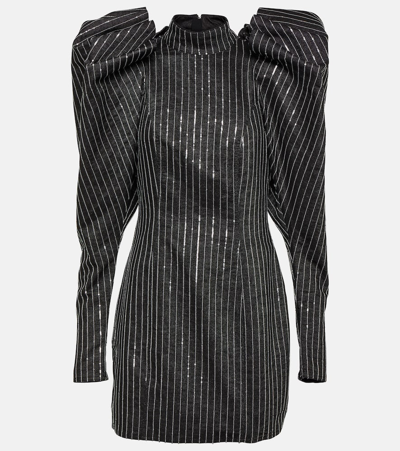 Shop Rotate Birger Christensen Sequined Cotton Twill Minidress In Black