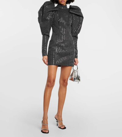 Shop Rotate Birger Christensen Sequined Cotton Twill Minidress In Black
