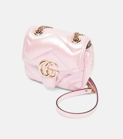 Shop Gucci Gg Marmont Mini Leather Shoulder Bag In Pink