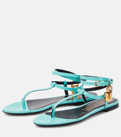 Shop Tom Ford Padlock Leather Thong Sandals In Blue