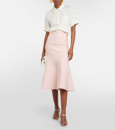 Shop Victoria Beckham High-rise Flared Midi Skirt In Pink