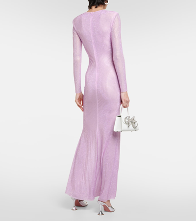 Shop Self-portrait Crystal-embellished Mesh Maxi Dress In Pink