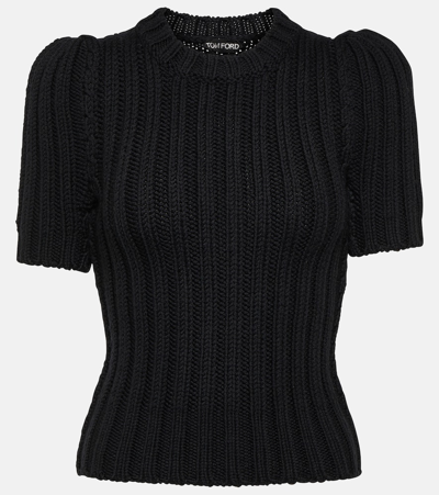 Shop Tom Ford Ribbed-knit Virgin Wool T-shirt In Black