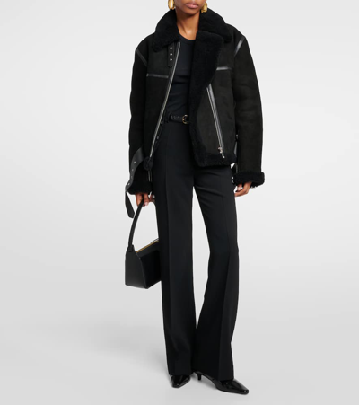 Shop Totême Shearling And Suede Jacket In Black