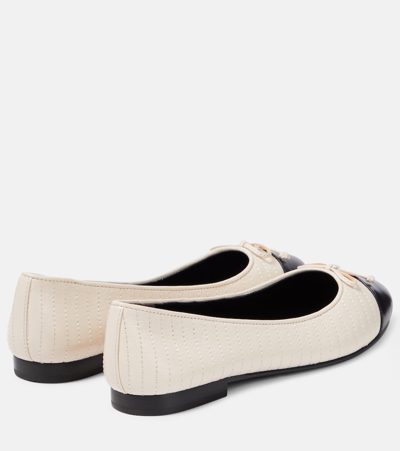 Shop Tory Burch Quilted Leather Ballet Flats In White