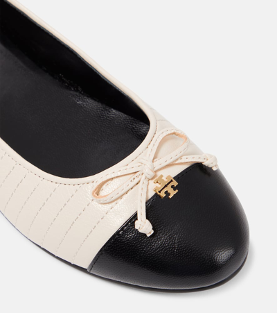 Shop Tory Burch Quilted Leather Ballet Flats In White
