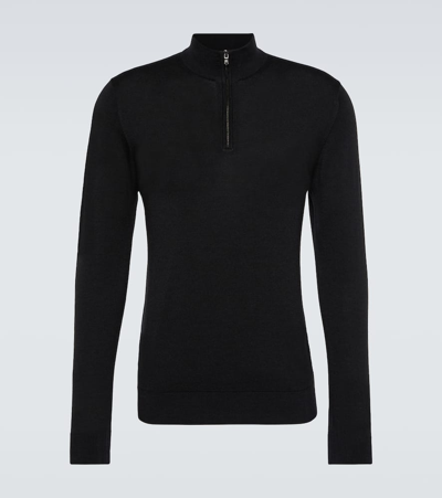 Shop Sunspel Wool Half-zip Sweater In Black