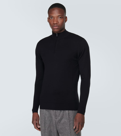 Shop Sunspel Wool Half-zip Sweater In Black