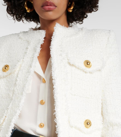 Shop Balmain Cropped Tweed Jacket In White