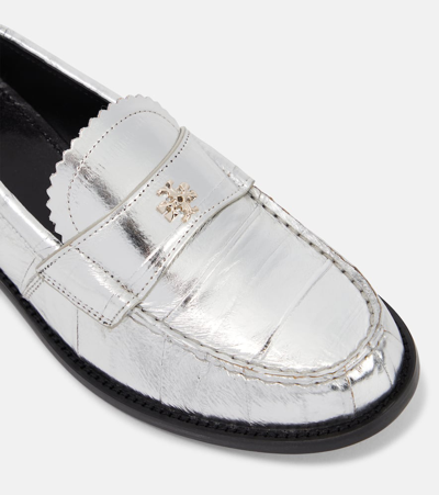 Shop Tory Burch Perry Metallic Leather Loafers In Silver