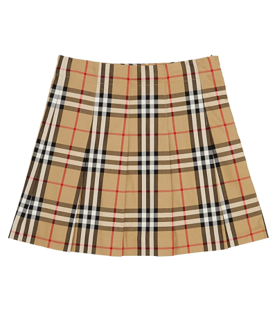 Shop Burberry Check Pleated Cotton Skirt In Multicoloured
