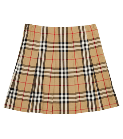 Shop Burberry Check Pleated Cotton Skirt In Multicoloured
