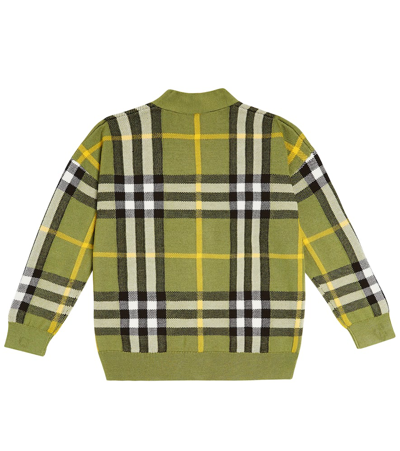 Shop Burberry Check Wool And Cotton Cardigan In Green