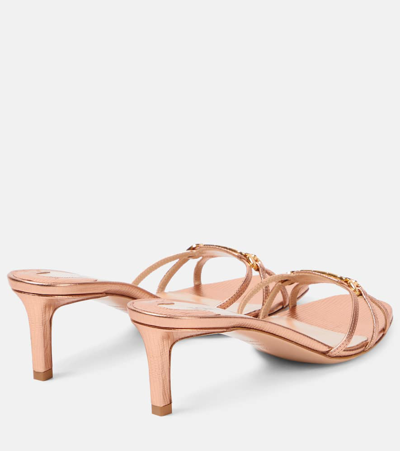 Tom Ford Monogram Metallic Leather Mules In Pink