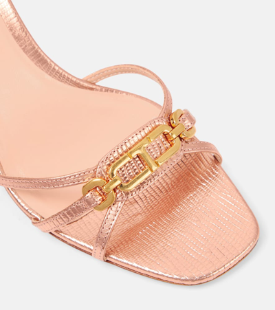 Tom Ford Monogram Metallic Leather Mules In Pink